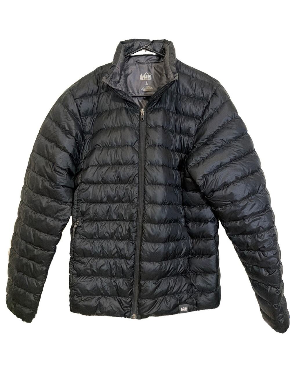 REI Co-Op Men's Down Filled Quilted Puffer Jacket Black, Packable, Size Small